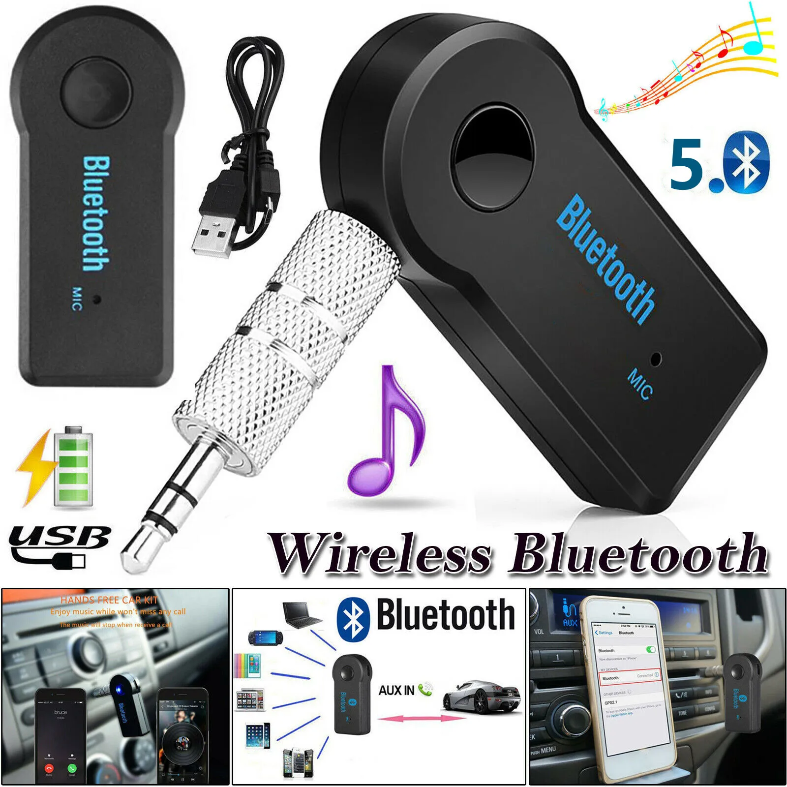 

2 in 1 Wireless Bluetooth 5.0 Receiver Transmitter Adapter 3.5mm Jack For Car Music Audio Aux A2dp Headphone Reciever Handsfree