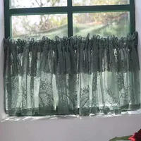 Korean/Japanese Double Pleated Dark Green Lace Short Curtains Korea Pastoral Geometric Half Curtains for Kitchen Valance #A585 2