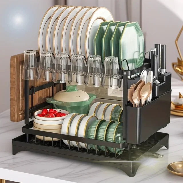 Kitchen bowl rack, drain rack，1pc Double-layer Tableware Drain Rack, Chopsticks Water Cup Cutting Board Kitchen Storage Rack, La 1