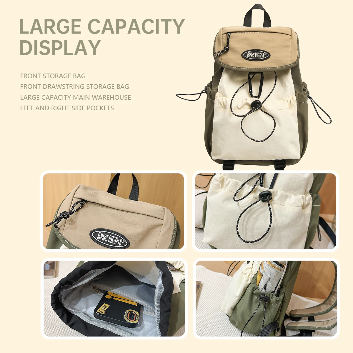 Outdoor Backpack Men's Contrast Color Retro School Bag Lightweight Travel Bag Sports Hiking Small Backpack Women