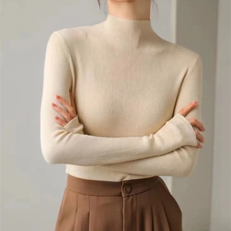 Women Long Sleeve Solid Knitted Pullover Sweater