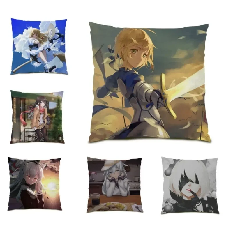 

Japan Anime Girls Cushion Cover 45x45cm Double Sided Pillow Cover Sofa Home Decor for Friend Gift Party Decor Gift DF1357
