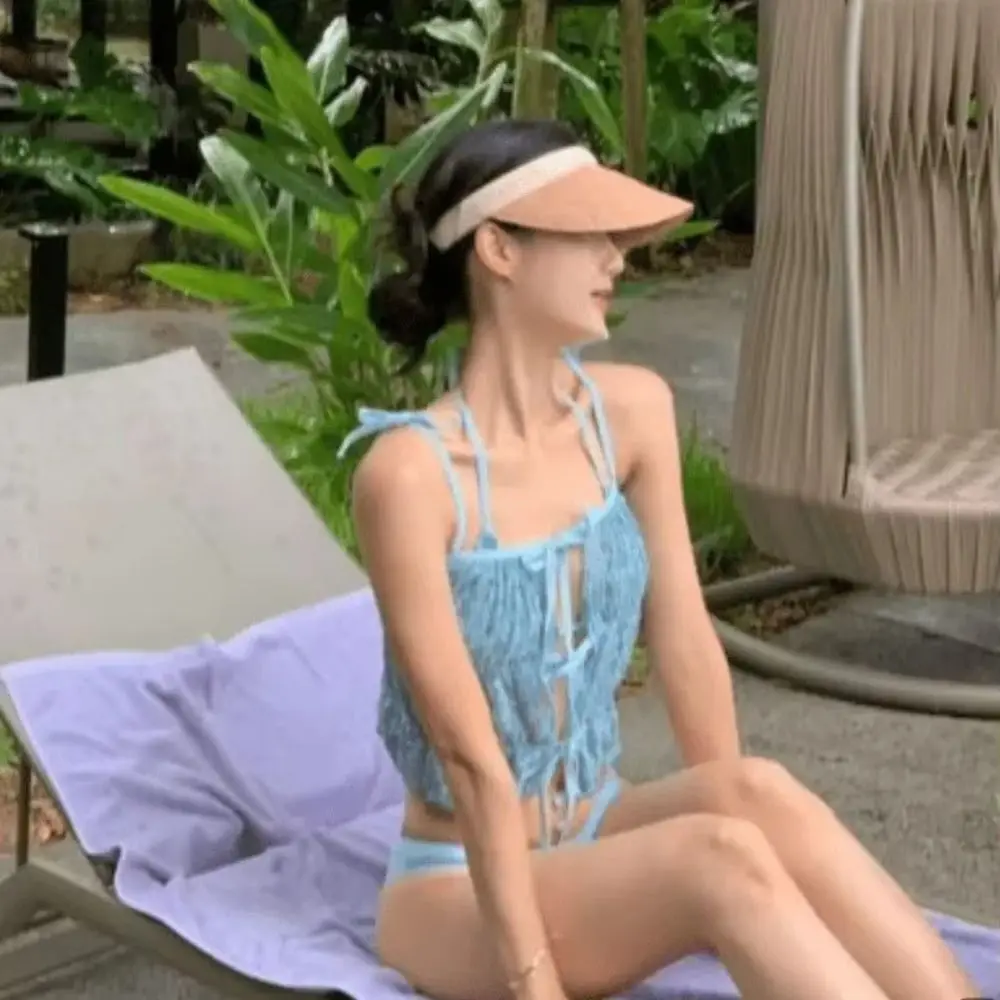 Neck-Mounted Design Thermal Spring Swimsuit Tie-Dye Pattern Slimming Cut Hollow Out Bikini Split Style Hollow Out Design