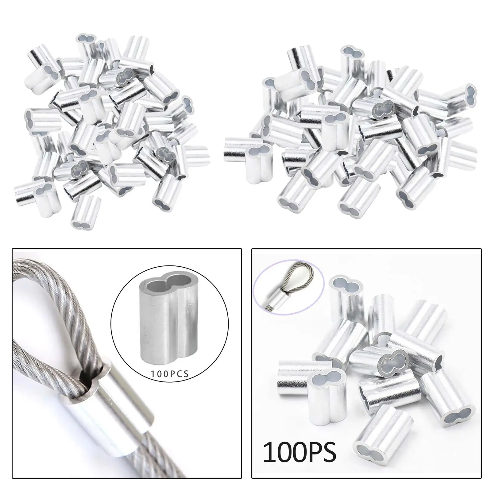 100Pcs Wire Rope Aluminum Sleeves Fittings Durable for Wire Rope and Cable Line Portable Professional Double Barrel Ferrule