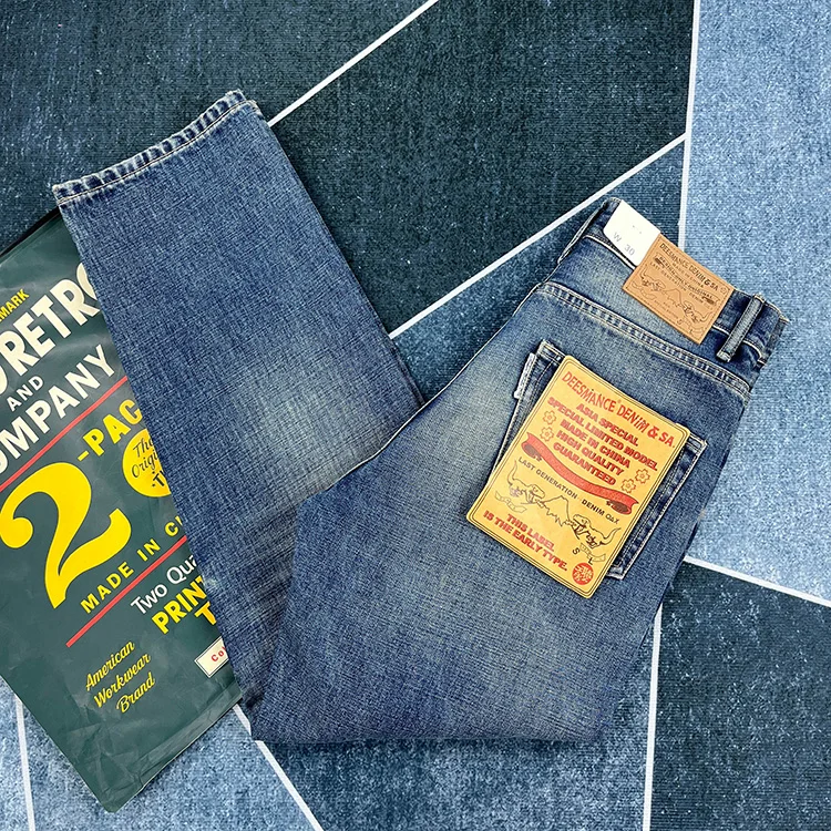 100% Cotton High Quality Patch Washed Denim Jeans for Men Heavyweight Y2K Autumn Winter Dense Tough Loose Tapered Straight Pants 6