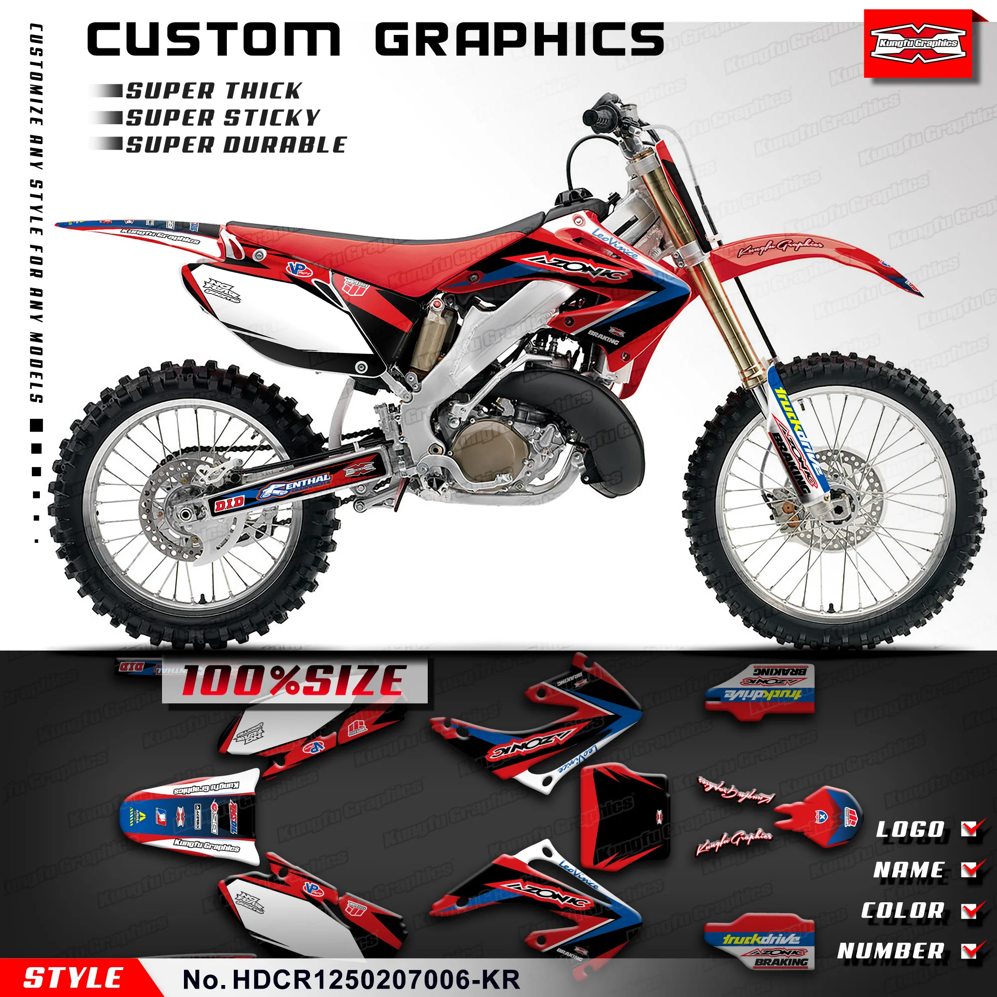 

KUNGFU, графические мотоциклетные наклейки, виниловая графика для Honda CR125 CR250 2002 2003 2004 2005 2006, HDCR1250207006-KR