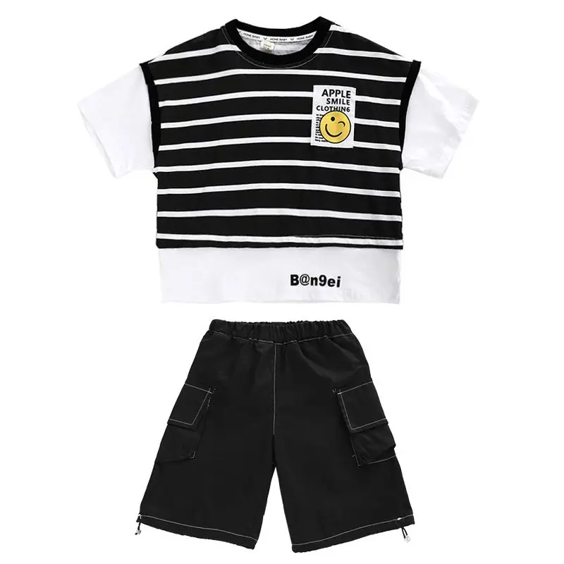 

2023 New Kids Boys Casual Children's Clothing Boys Summer Sets New Cotton Korean Short-sleeved T-shirt + Short Pants 2pcs Suit