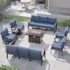 Aluminum Patio Furniture Set 10-Seat Modern Metal Outdoor Conversation Sets W/45in Propane Fire Pit Table 1