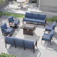 Aluminum Patio Furniture Set 10-Seat Modern Metal Outdoor Conversation Sets W/45in Propane Fire Pit Table 1