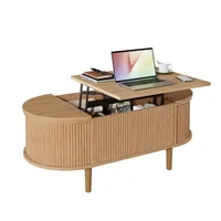 Table basse ovale réglable avec espace de rangement, style vintage, table basse de salon, table de rangement multifonctionnelle 3