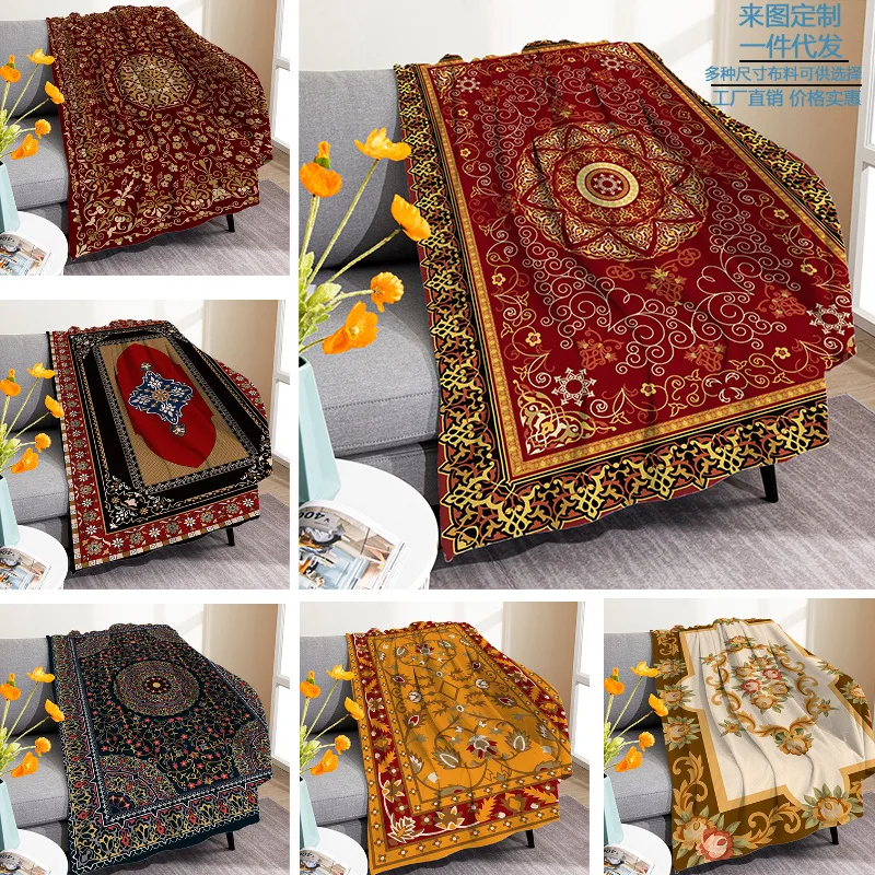 

European Style Retro National Style Flannel Blanket Multi-function Nap Blanket Bed Sheet Sofa Cover Blanket