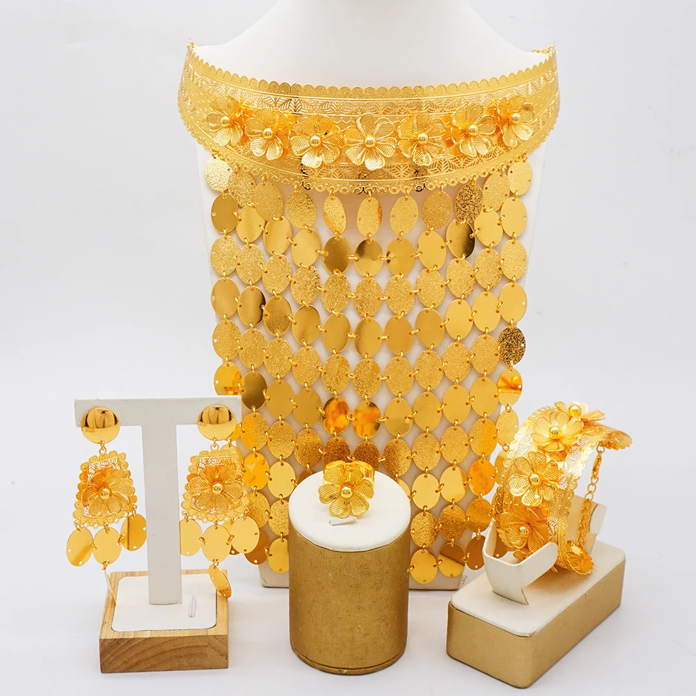 مجموعة مجوهرات فاخرة طويلة وواسعة الجسم، مجموعة قل...