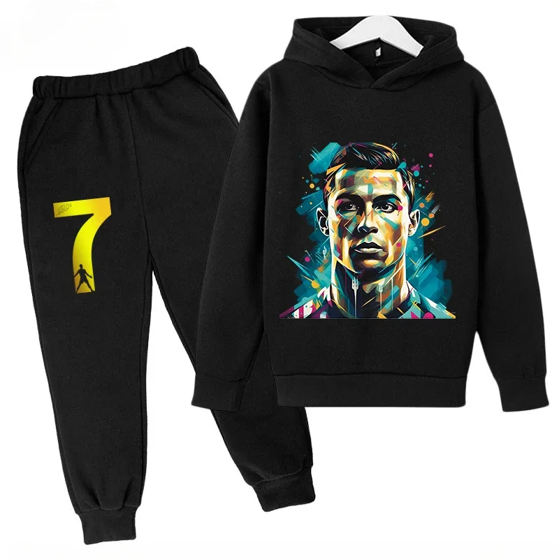 thumbnail image 1 of Conjunto de sudadera y pantalones deportivos para niños, conjunto de 2 piezas para niños y niñas, ropa para niños con estampado de avatar de Ronaldo, 1 of 5