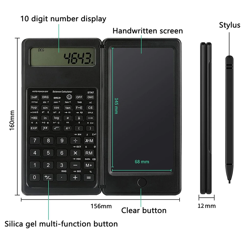 2 in 1 折りたたみ関数電卓 10 桁 LCD ディスプレイ 6 インチ