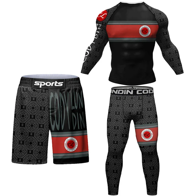 New Men Sport MMA Rashguard Jiu Jitsu T-shirts+Pants Sets UCF BJJ Boxing Jerseys Suit Gym Rash Guard Fightwear Sportsuit Boxeo