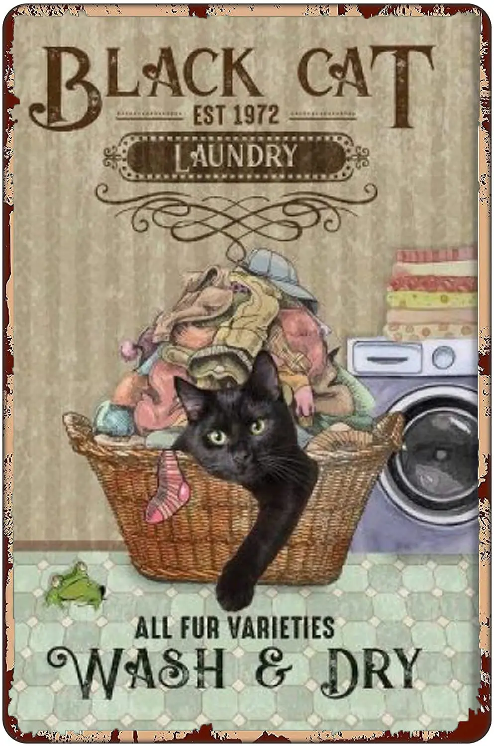 

Vintage metal Hanging Plaque Black Cat Laundry Wash Day Poster, Wall Decor For Home Laundry Room Club Cafe Wall Decoration Retro