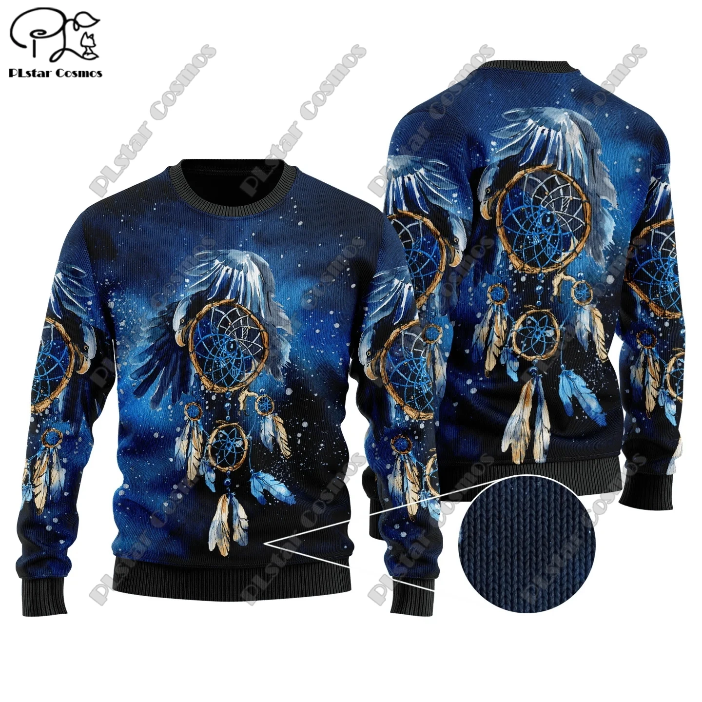 

PLSTAR COSMOS 3D Printed Retro Aboriginal Wolf Feather Dream Catcher Art Print Ugly Sweater Winter Casual Unisex Sweater F-1