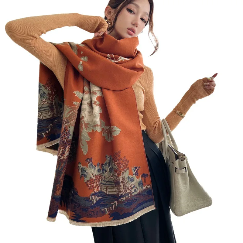 

New Warm Cashmere Design Poncho Women Scarf Design Pashmina Warps Print Blanket Warps Shawl Femme Bufanda Poncho Caps Echarpe