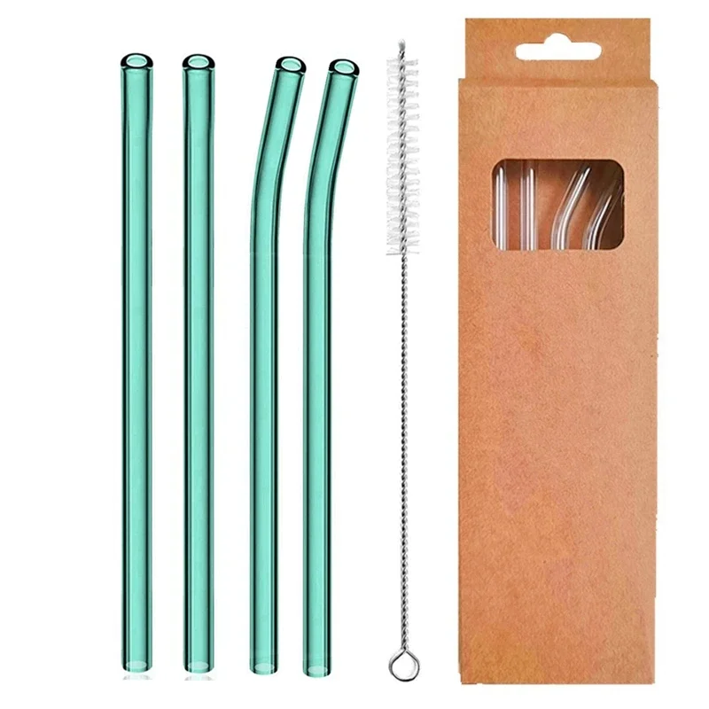 High Borosilicate Glass Straws Eco Friendly Reusable Drinking Straws For Smoothies Cocktails Bar Accessories with Brush