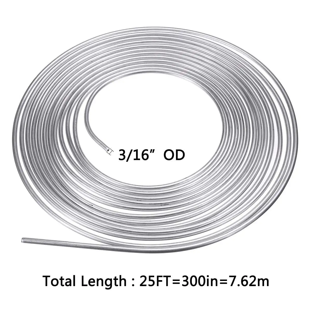 Universal 25ft 7.62m Roll Tube Coil of 3/16" OD Copper Nickel Brake Pipe Hose Line Piping Tube Tubing Silver Zinc brake pipe hose