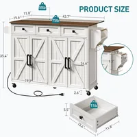Kitchen Island with Drop Leaf, Kitchen Cart with Charging Station,Kitchen Table with Storage,Rolling Island Table with 3 Drawers 2