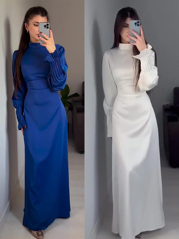 Abaya-Robe longue musulmane en satin pour femme, coupe couvertes, manches pétales, robes de soirée marocaines, ramadan, islam, dubaï, arabe, printemps, Eid, 2024