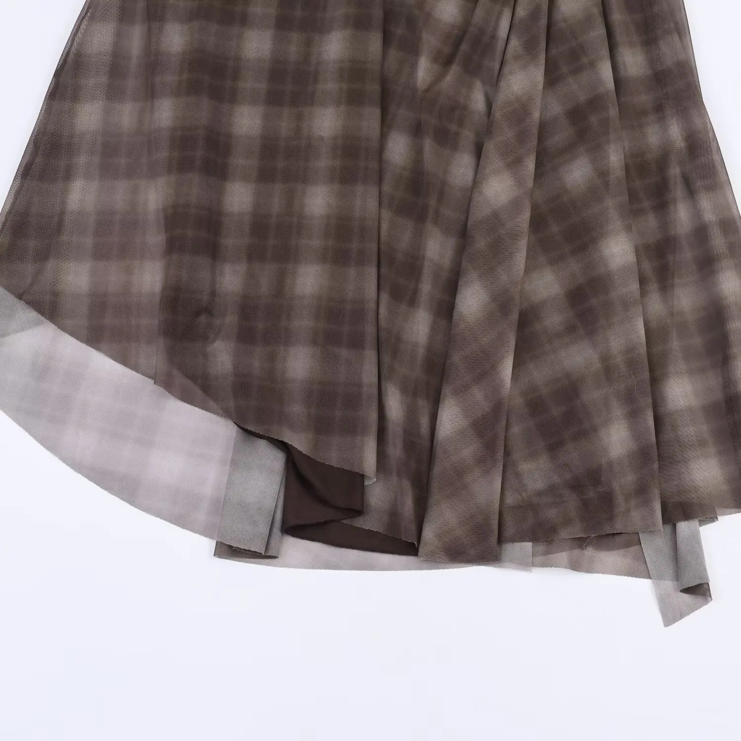 Women Spring Tulle Plaid Long Dress Female Fashion Pleated Long Sleeve Asymmetric Skirt Hem Dress Lady Vintage Dress Streetwear