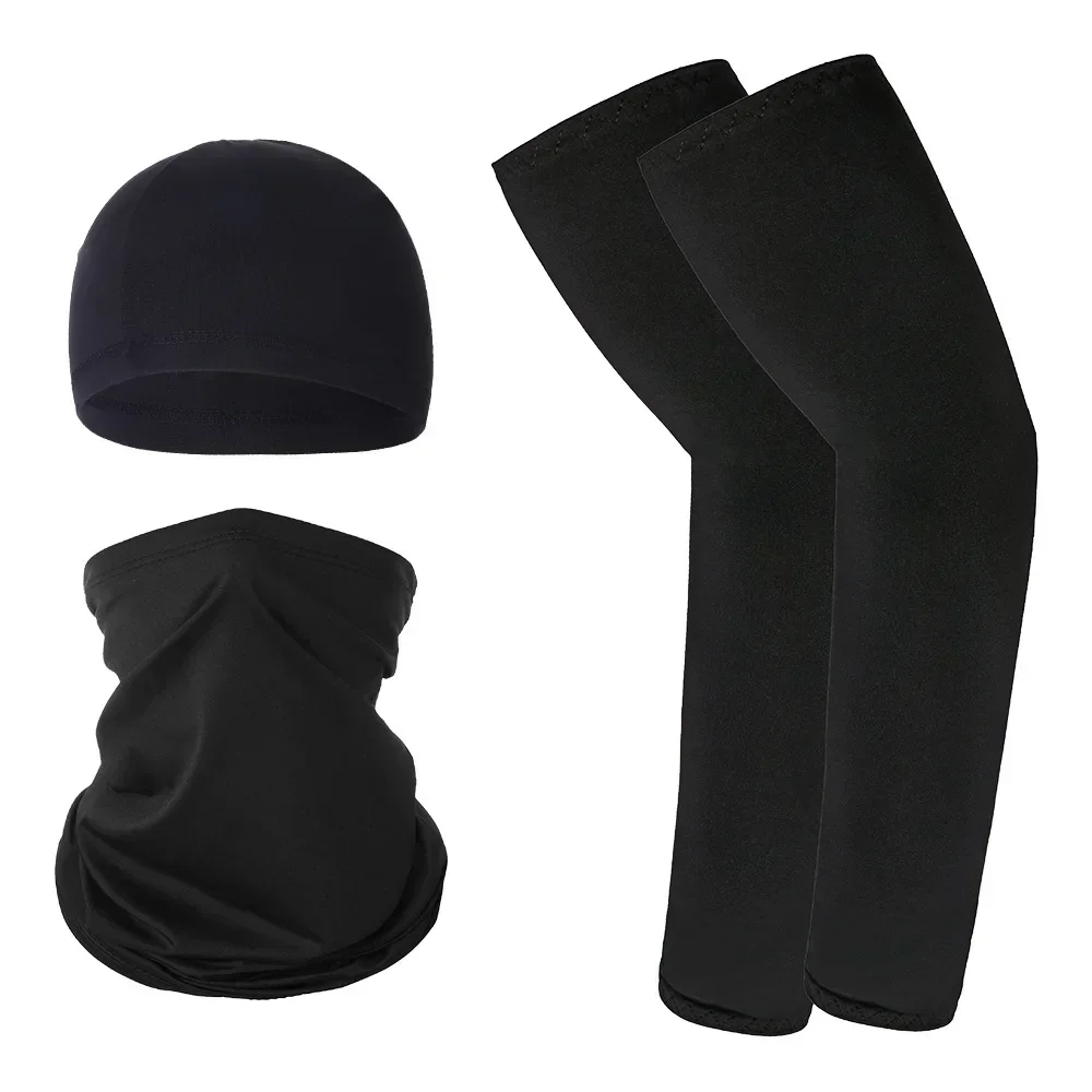 Summer Sun Protection Headband Cycling Cap Helmet Hat Outdoor Sports Unisex Arm Sleeves Set Breathable Sweat-absorbent