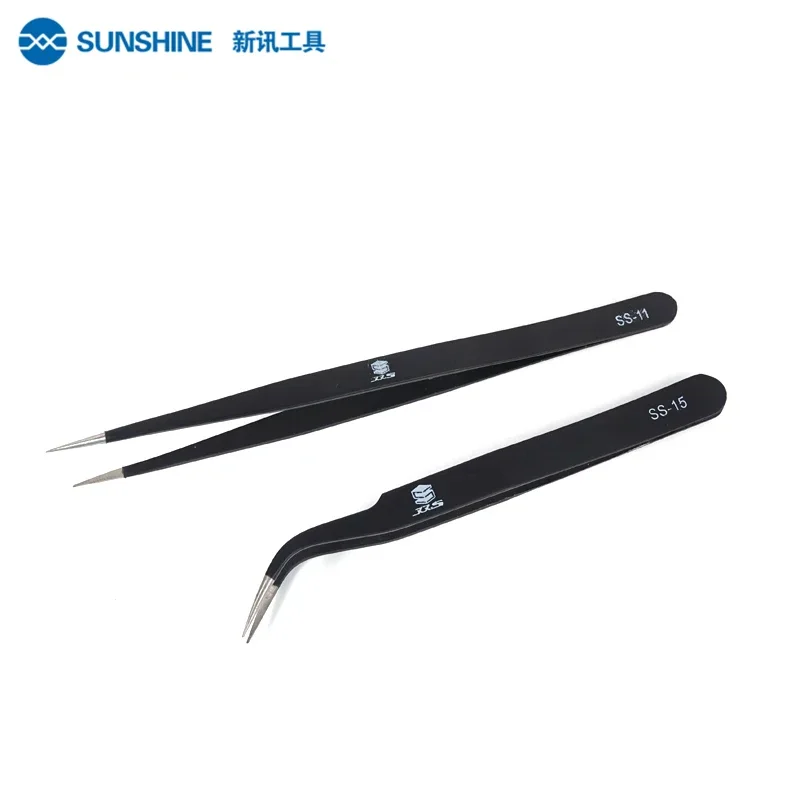 

SUNSHINE SS-15 ESD Anti-static Stainless Steel Tweezers Maintenance Tools Industrial Precision Curved Straight Tweezers Repair