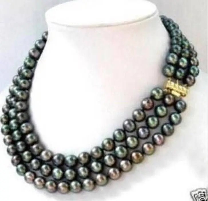 

3 row 8-9MM Black akoya Pearl Necklace
