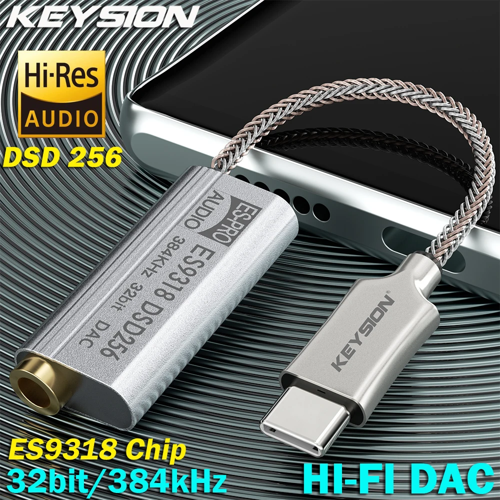 Keysion Es9318 Dsd256 Hifi Dac Fone de Ouvido Amplificador Usb tipo c para 35 mm Fone de Ouvido Adaptador de Áudio 32bit 384khz Decodificador Digital