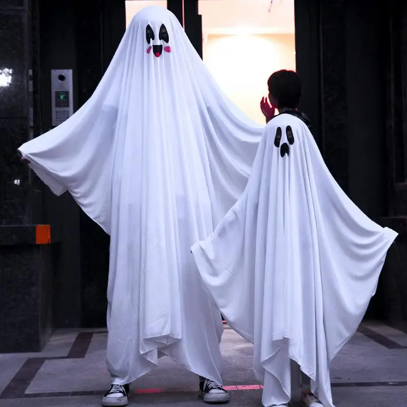

Cute Kids Halloween Horror Cloak Cape Anime No Face Cosplay Costumes Ghost White Tassels Cloak Unisex Halloween Costume Full Set