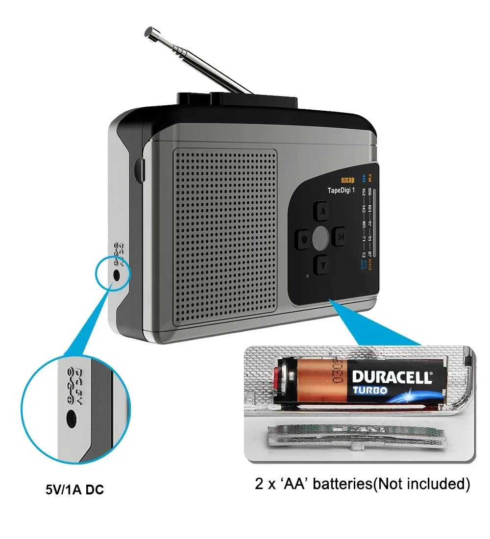 Ezcap Original Multifunction Walkman Cassette Player with AM/FM Radio Cassette To MP3 Converter Save To TF Card No Need Computer Cassette Player Music Digitizer Player