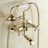 Polished Gold Bathroom Tub Faucet Telephone Style Bathroom Bathtub Wall Mounted With Handshower Swive Tub Spout Ntf130 1