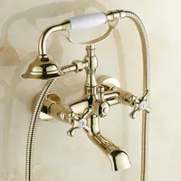 Polished Gold Bathroom Tub Faucet Telephone Style Bathroom Bathtub Wall Mounted With Handshower Swive Tub Spout Ntf130 1