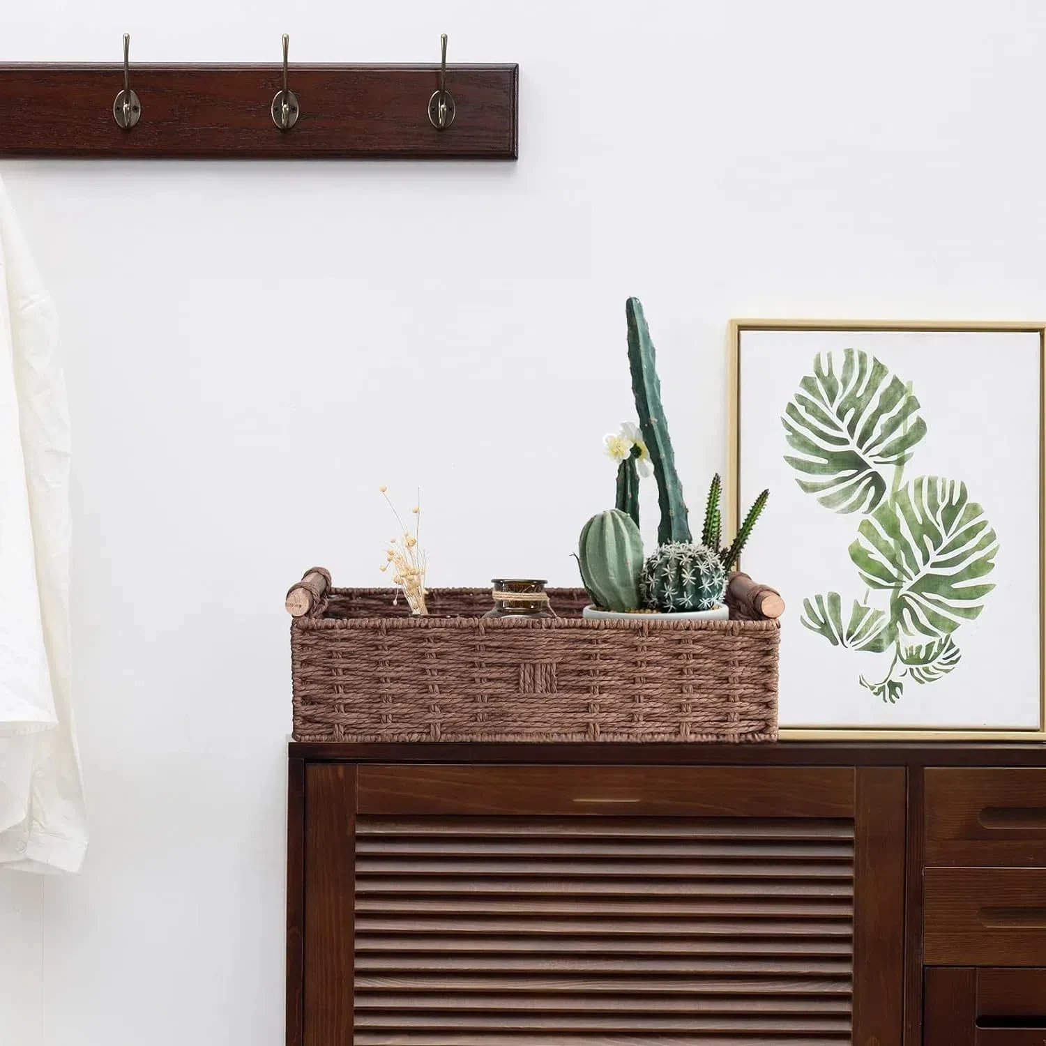 Imitation Rattan Desktop Storage Frame Woven Basket Key Cosmetics Bar Bathroom Bedroom Coffee Table Miscellaneous Storage Box