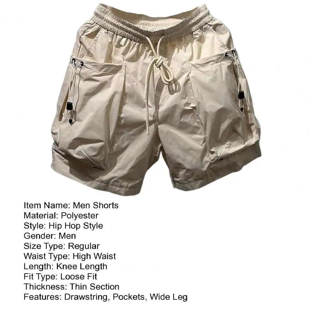 Summer Men Shorts Elastic Waist Adjustable Drawstring Cargo Shorts Thin Wide Leg High Street Hip Hop Style Short Pants 5