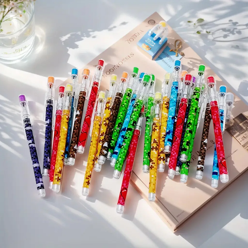 Set di matite colorate stile pixel da 6 pezzi, matite da disegno con motivo creativo a cartoni animati, cancelleria per scrittura e colorare lisci per bambini - immagine 4