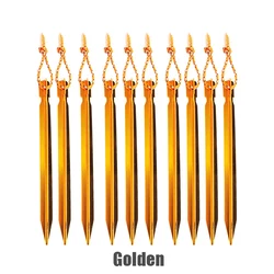 10-Pack Heavy Duty Aluminum Tent Stakes with Reflective Cords (Golden)