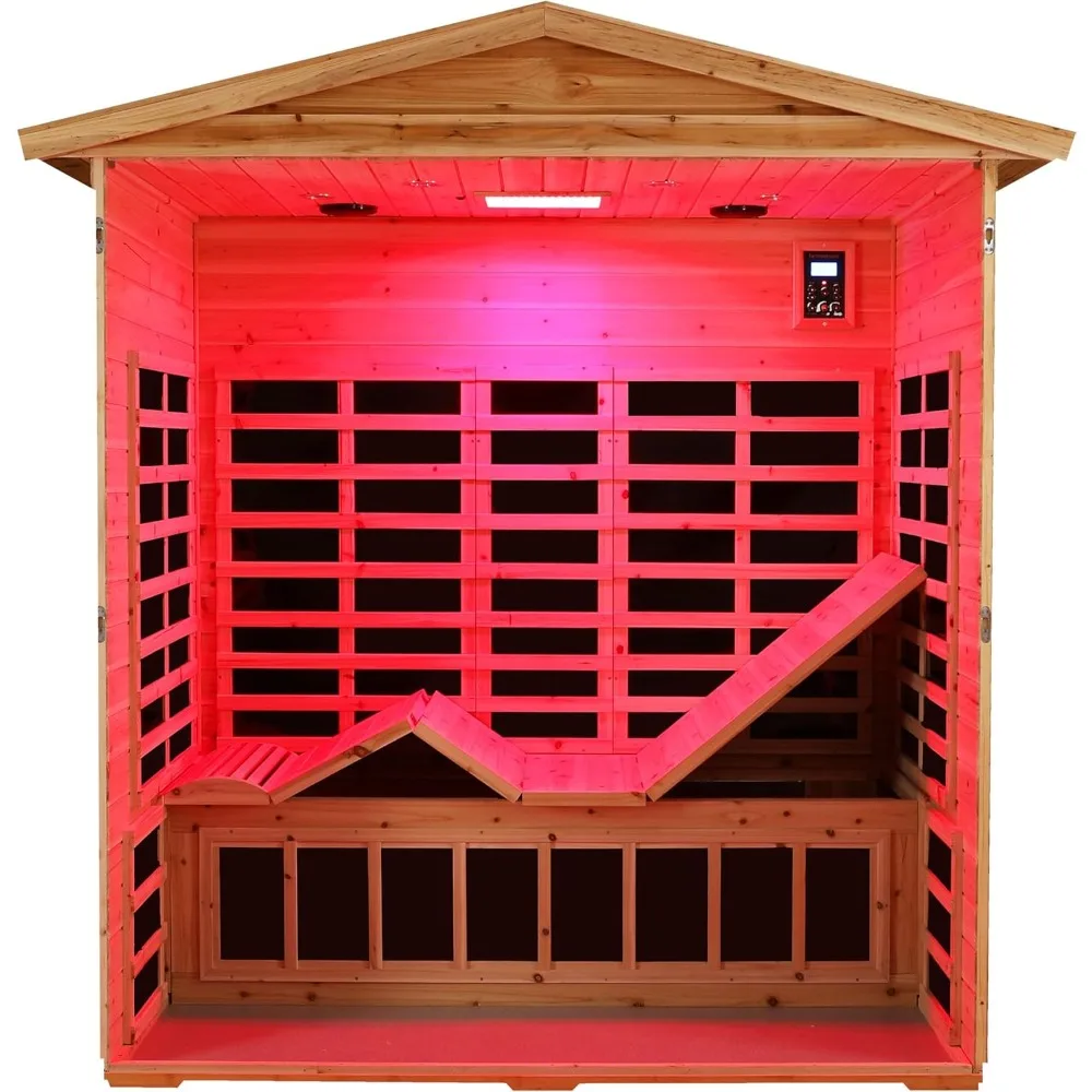 Infrared Sauna, Far & Mid - Infrared Sauna, Withstand Temp -5℉-104℉, Outdoor Indoor Wooden Sauna Room for Home-13 Low EMF Boards 6