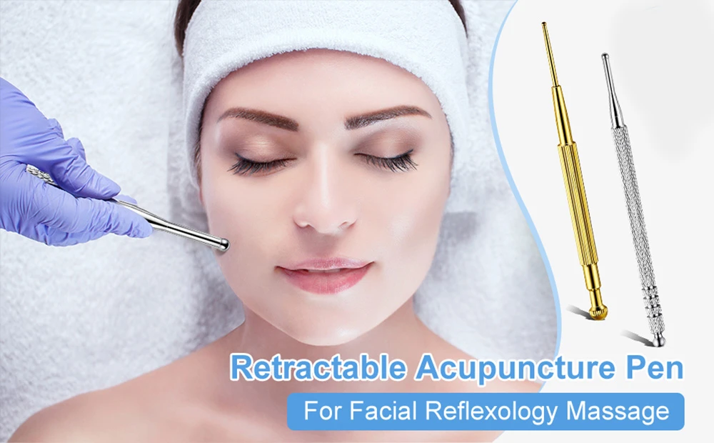 Description Picture 2 of itemFacial Reflexology Massage Tool Retractable Acupuncture Pen Double Headed Spring Ear Care Tool Point Probe Pen Massager for Face
