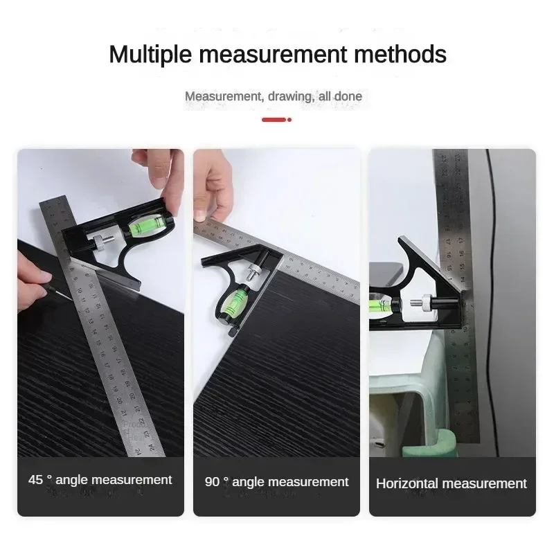 Angle Square Measuring Tools Set Precise Stainless Steel Aluminium Durable Adjustable Combination Spirit Level 12" 300mm 2