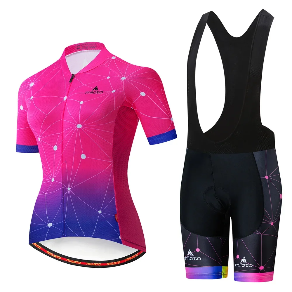 

2024 MILOTO Women Clothing Cycling set Summer Short Sleeve Bib Shorts Quick-Dry MTB Mujer Maillot Ciclismo Female Set