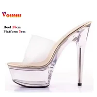 Shoe for Party Club Stripper Heels Women Shoes Platform High Heels Sandals Clear Sexy Pole Dance 15cm High Plus Size Slippers - Image 3