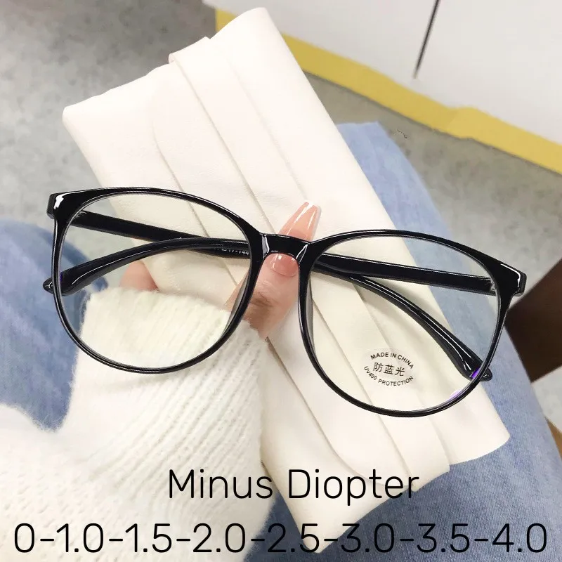 

Round Frame Women's Myopia Glasses Luxury Trendy Blue Light Blocking Prescription Eyeglasses Unisex Clear Minus Diopter Eyewear