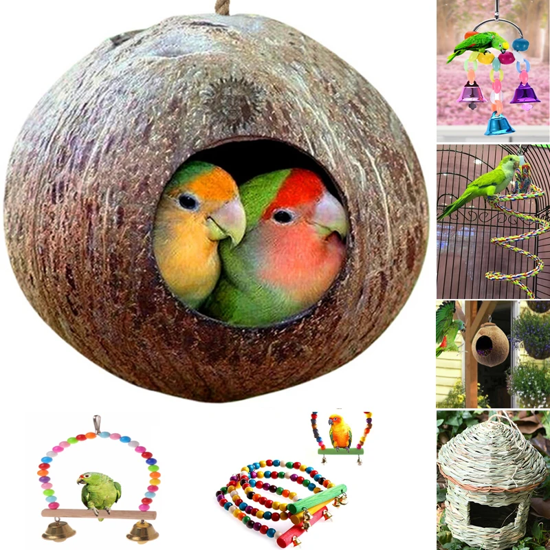 Natural Coconut Shell Bird Cages Parrot House Nesting House Cage With