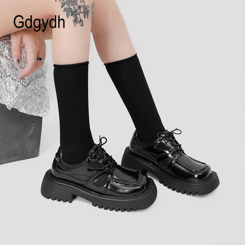 

Gdgydh Women's Leather Perforated Lace-up Platform Oxfords Brogue Wingtip Derby Chunky Heel Shoes for Women Breathable Sneakers