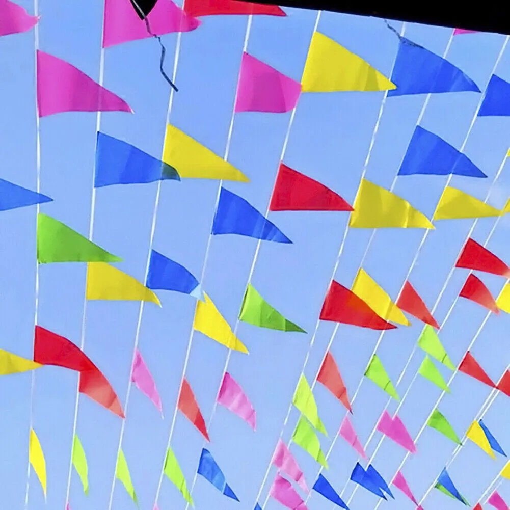 Description Picture 5 of item50m 100 Flags Multicolored Triangle Flags Bunting Banner Pennant Festival Outdoor Decoration Garland Festival Party Decor Flags