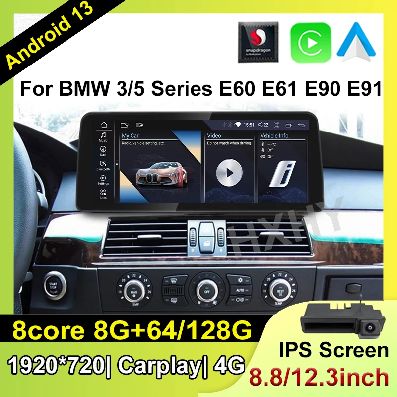 

8,8/12,3 дюймов Snapdragon Android 13 автомобильный DVD-плеер система Мультимедиа для BMW E60 E90 радио GPS Навигация Аудио Carplay