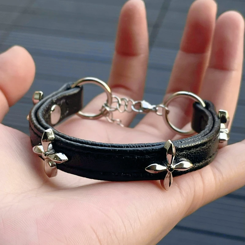 New Personality Punk Gothic Black PU Leather Bracelets for Women Trendy Spice Girl Versatile Bracelet Jewelry Accessories Gifts